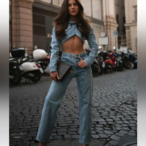 Zara Mugler Inspired Blue Straight Leg Jeans Size US 8 Euro 40 - Picture 5 of 11